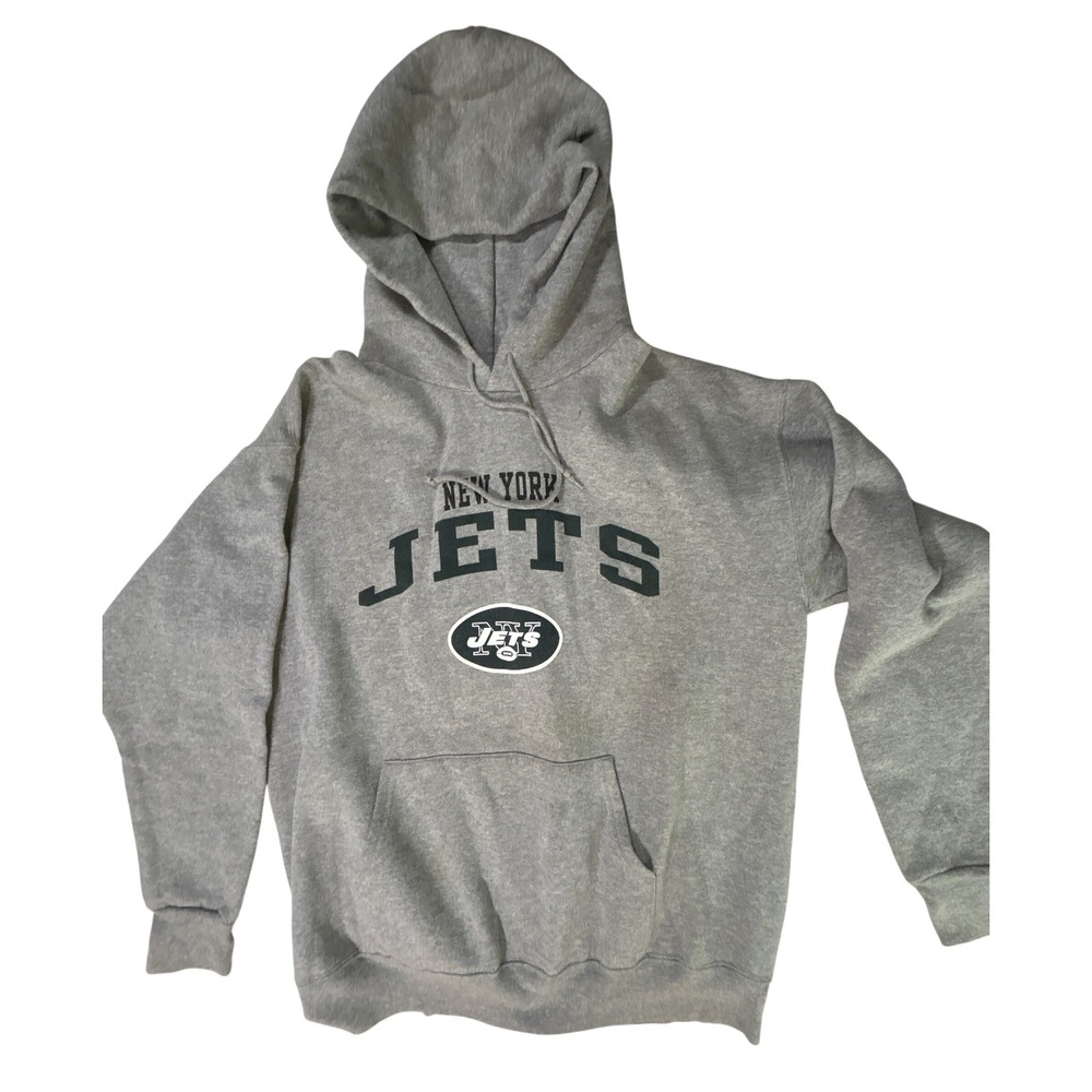 NFL New York Jets Hoodie Mens Medium Gray‎ Graphic Pullover Sweatshirt